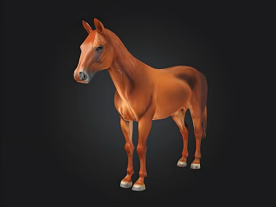 Realistic Brown Horse 3D Model with Detailed Features and Standing Pose 3d model