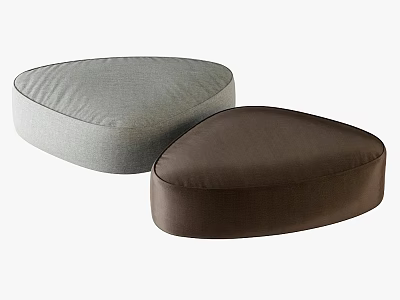 Set of Two Gray and Brown Fabric Sofa Stools with Soft Cushioned Seats 3d model