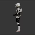 Armored Character In White Black Armor With Red Accents Helmet And Triangular Emblem Standing