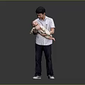 Man Holding Baby In Onesie And Casual Outfit Against Gradient Background