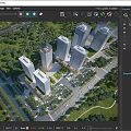 Aerial View Planning of Modern Urban Area With High-Rise Buildings Greenery Roads and Waterway