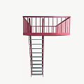 Red Metal Staircase With Railing And Upper Landing Platform Structure 3d model