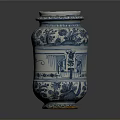 Sculpted Ceramic Jar With Blue And White Ornate Patterns And Traditional Design
