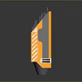 Yellow Industrial Machinery With Vertical Body Black Components Warning Stripes And Gray Base