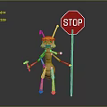 Cartoon Ant Character Wearing Yellow Safety Helmet Holding Hammer And Stop Sign