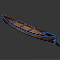 Wooden Boat With Traditional Design Solid Wood Seats And Blue Accents On Gray Background