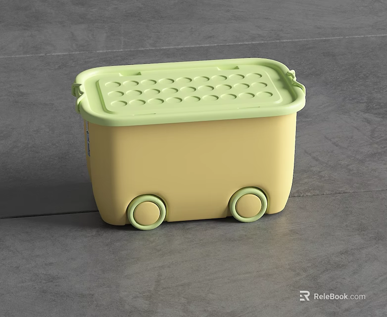 Practical Yellow Storage Box With Green Perforated Lid And Rolling Wheels 3d model