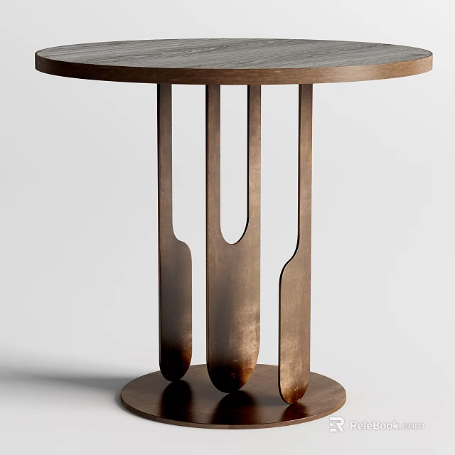 Modern Wooden Round Table With Unique Curved Legs For Home Interior Decor 3d model 