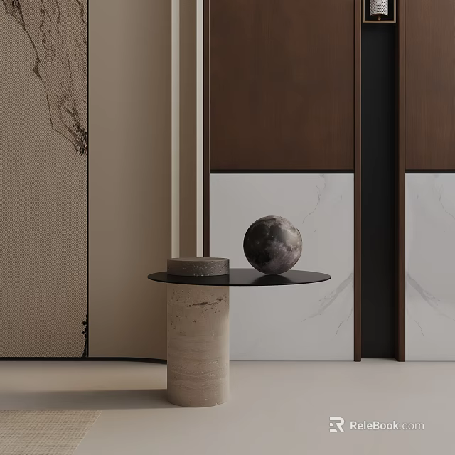 Sleek Modern Side Table Design With Black Round Top And Cylindrical Concrete Base 3d model 