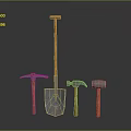Classic Garden Tools Display With Shovel Hammer Pickaxe And Wooden Handles