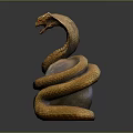 Ornamental Furniture Accent With Golden Coiled Snake Sculpture On Sphere Base Design
