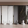 Modern Marble Wall Panels In White Black And Gold With Decorative Statues
