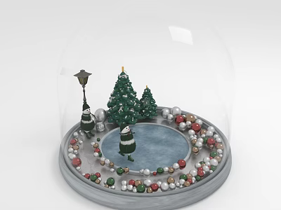 Glass Dome Festive Decor With Christmas Trees Street Lamp Figures And Colorful Balls 3d model