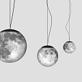 Three Realistic Moon Shaped Pendant Lights Hanging Against Light Background 3d model