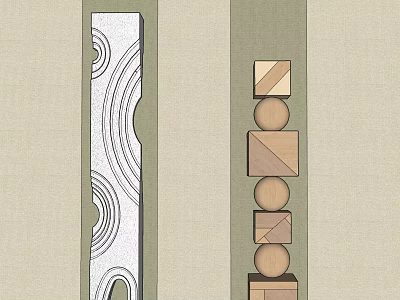 Modern Decorative Ornament Set With Curved Circular Patterns And Stacked Geometric Wooden Pieces 3d model