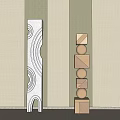 Modern Decorative Ornament Set With Curved Circular Patterns And Stacked Geometric Wooden Pieces