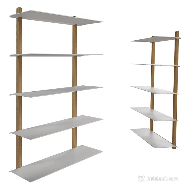 Wooden Shelving Units With White Shelves Multiple Tiers For Storage 3d model 