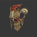 Ancient Leather Armor Featuring Red Bandana Fringe And Decorative Leather Straps