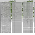 Modern Transparent Interior Partition With Grid Design And Trees Behind 3d model