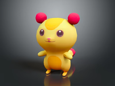 Game Movie Character Yellow 3D Cartoon With Red Pom Pom Ears On Dark Background 3d model