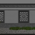 Traditional Architectural Exterior Wall With Gray Tiled Roof Lattice Windows White Surface And Green Plants