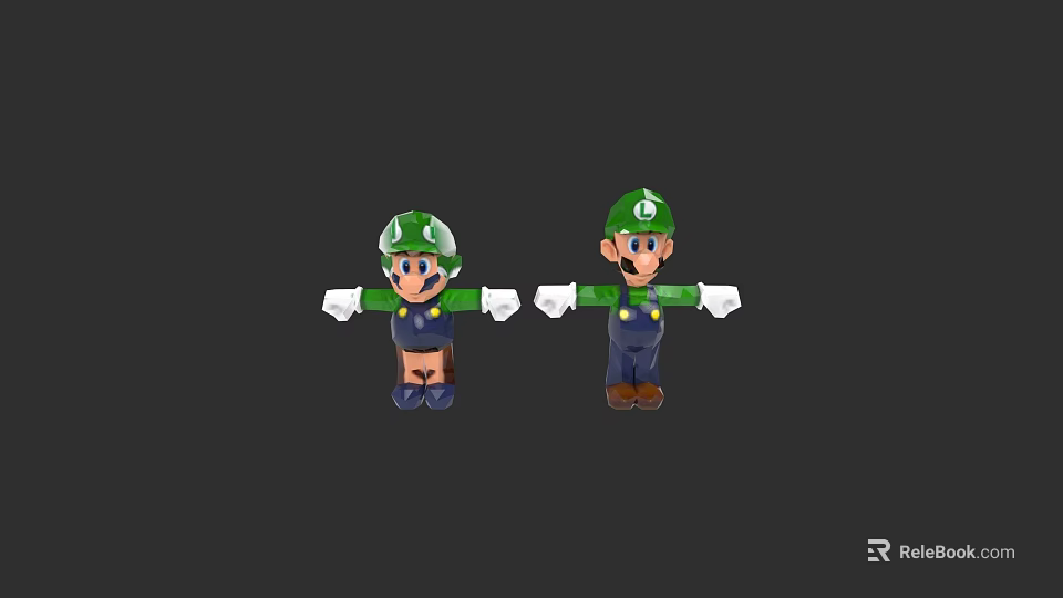 Animated Game Characters With Green Hats Blue Outfit And Brown Pants Stretching Arms 3d model 