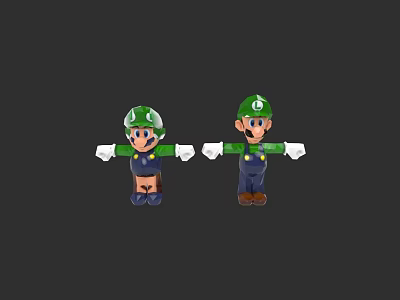 Animated Game Characters With Green Hats Blue Outfit And Brown Pants Stretching Arms 3d model