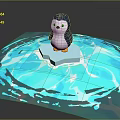 Cute Penguin Standing On Ice Floe With Blue Rippling Water Waves Around