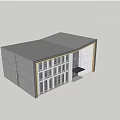 Modern Office Building With Gray Facade Large Windows And Flat Roof 3d model