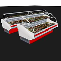 Commercial Refrigerated Display Cases With Curved Glass Doors And Food Display Shelves