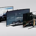 Contemporary TVs Featuring Curved Screens With Mountain Road And App Interface Displays
