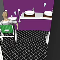 Bathroom Interior With Tiled Walls Floor Wooden Door Sink Toilet And Grab Bars