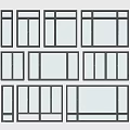 Various Window Design Styles With Black Frames Arranged On White Wall 3d model