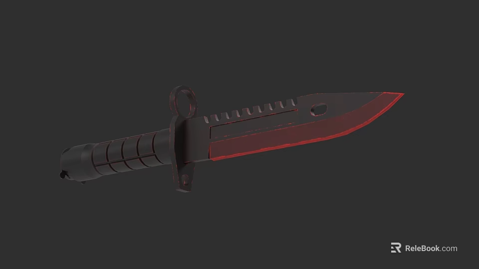 Tactical Weapon Knife With Black Textured Handle Red Edged Blade Serrated Edge And Hole Design 3d model 