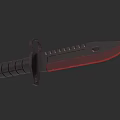 Tactical Weapon Knife With Black Textured Handle Red Edged Blade Serrated Edge And Hole Design