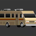 Cartoon Style Beige Camper Van With Red Yellow Stripes And Roof Equipment