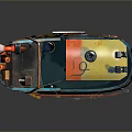 Vintage Rustic Boat With Blue Red Yellow Colors Horn And Cabin