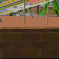 Modern Amusement Park Model With Carousel Slide Trees Cottage And Hot Air Balloons