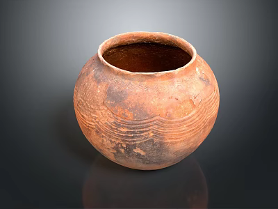 Handcrafted Terracotta Clay Pot With Ancient Wave Patterns And Surface Texture 3d model