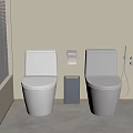 Modern Bathroom With White And Black Toilets Toilet Paper Holder And Small Cabinet