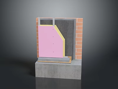 Brick Wall With Pink Panel And Gray Material On Concrete Base In Scenic Landscape 3d model