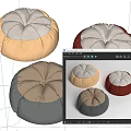 Round Fabric Poufs In Beige Red Gray With Petal Shaped Tops For Living Room