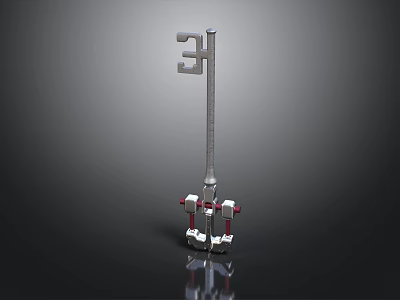 Industrial Metal Mechanical Component With Long Rod Symbolic Top And Red White Base 3d model