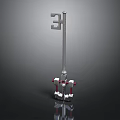 Industrial Metal Mechanical Component With Long Rod Symbolic Top And Red White Base