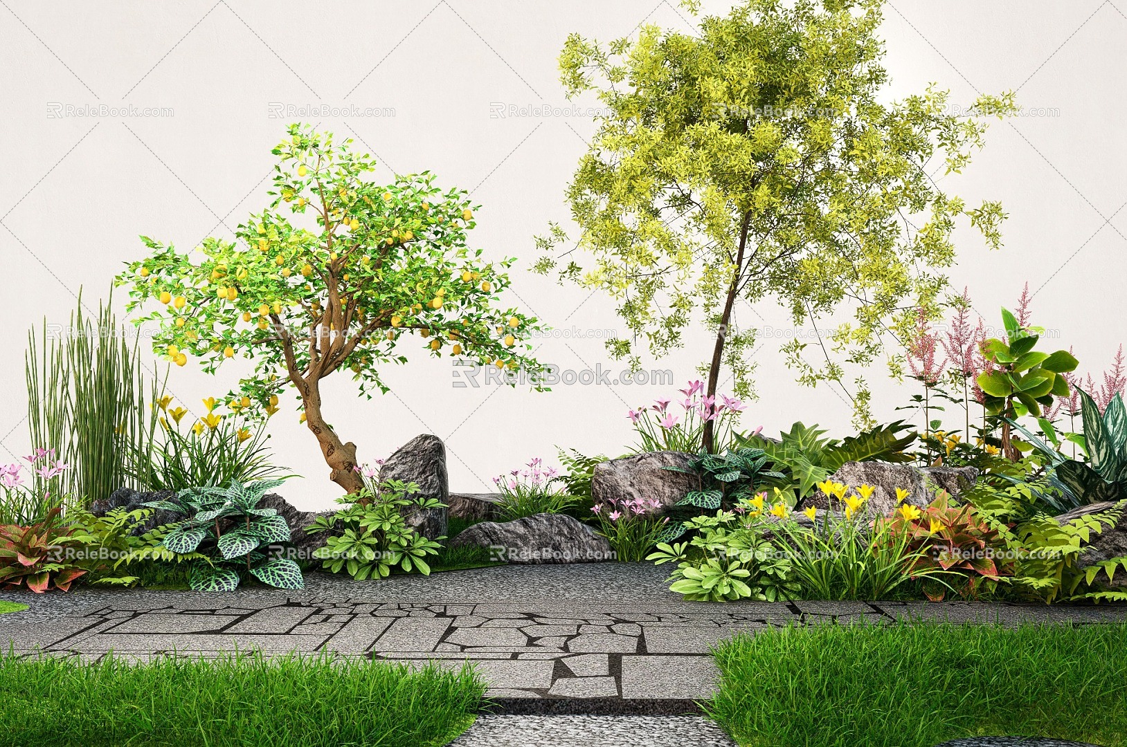 Plant Flowers and Plants Flower Mirror Group Courtyard Landscape Sketches Plant Combination Green Plant Pile 3d model