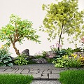 Plant Flowers and Plants Flower Mirror Group Courtyard Landscape Sketches Plant Combination Green Plant Pile 3d model