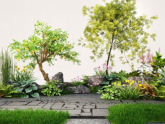 Plant Flowers and Plants Flower Mirror Group Courtyard Landscape Sketches Plant Combination Green Plant Pile 3d model