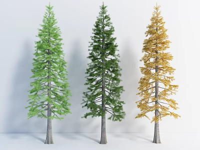 Three Different Colored Arbor Trees with Green Dark Green and Golden Yellow Foliage 3d model