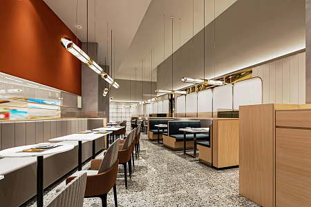 Modern Restaurant Fast Food Restaurant Tea Restaurant Fast Food Restaurant Dining Table and Chair Chandelier 3d model