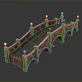 Classic Brick Bridge Design With White Lamp Posts Arched Openings And Railings